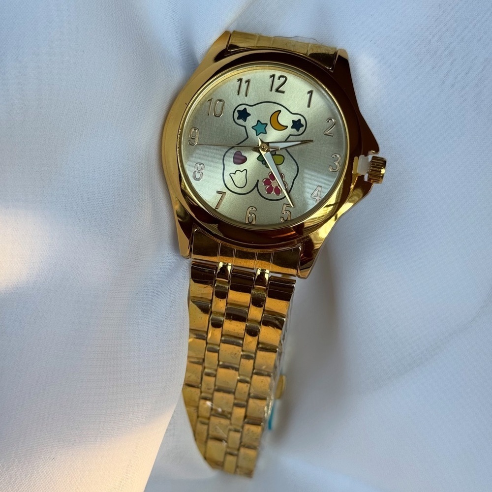 Women’s Gold Watch with Colorful Bear Design